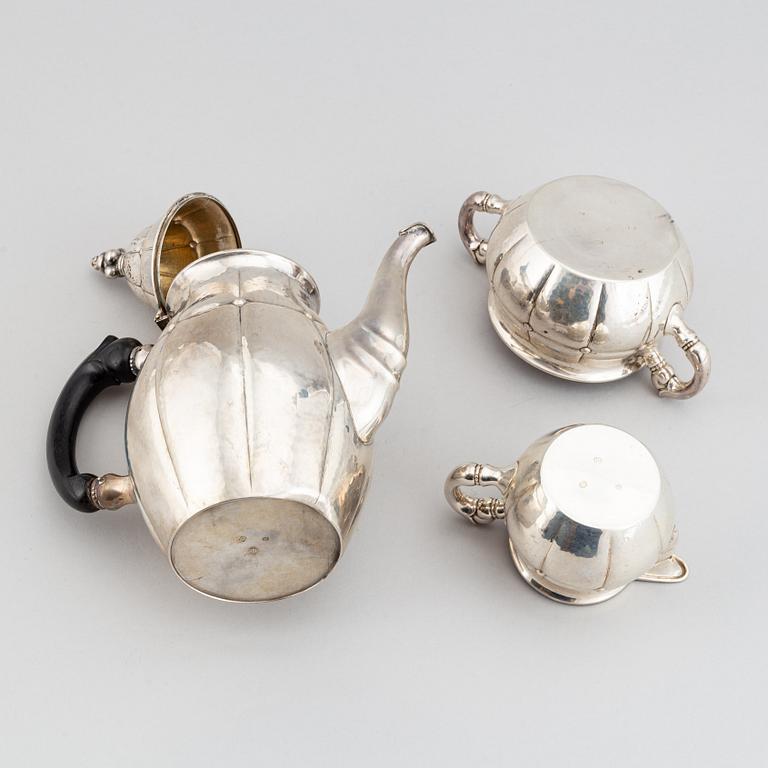 A three piece silver coffee set, mark of Carl M. Cohr, Frederica, Denmark 1927.