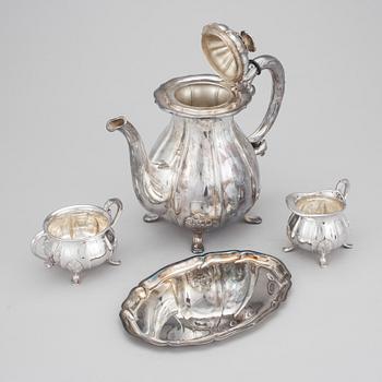 KAFFESERVIS, silver, 4 delar, varav 3 delar Danmark 1964. Vikt ca 1 118 gram.