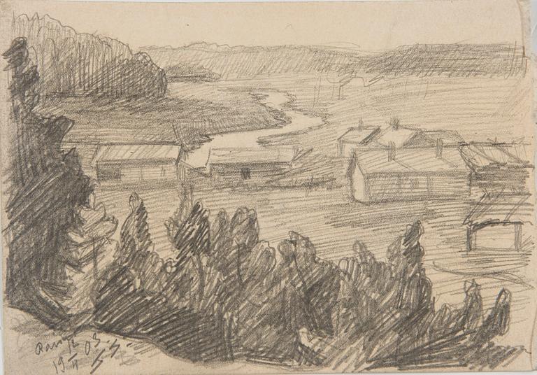 Santeri Salokivi, Teckningar, 5 st, Mansporträtt och Landskap.