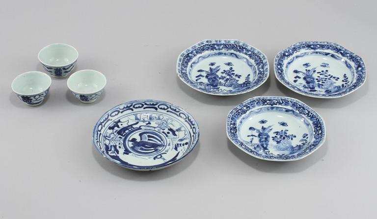 PARTI PORSLIN, 7 delar, Kina, troligen 1700/1800-tal.