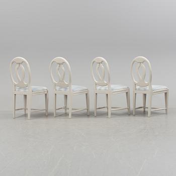 A set of four Gustavian, late 1700s chairs.