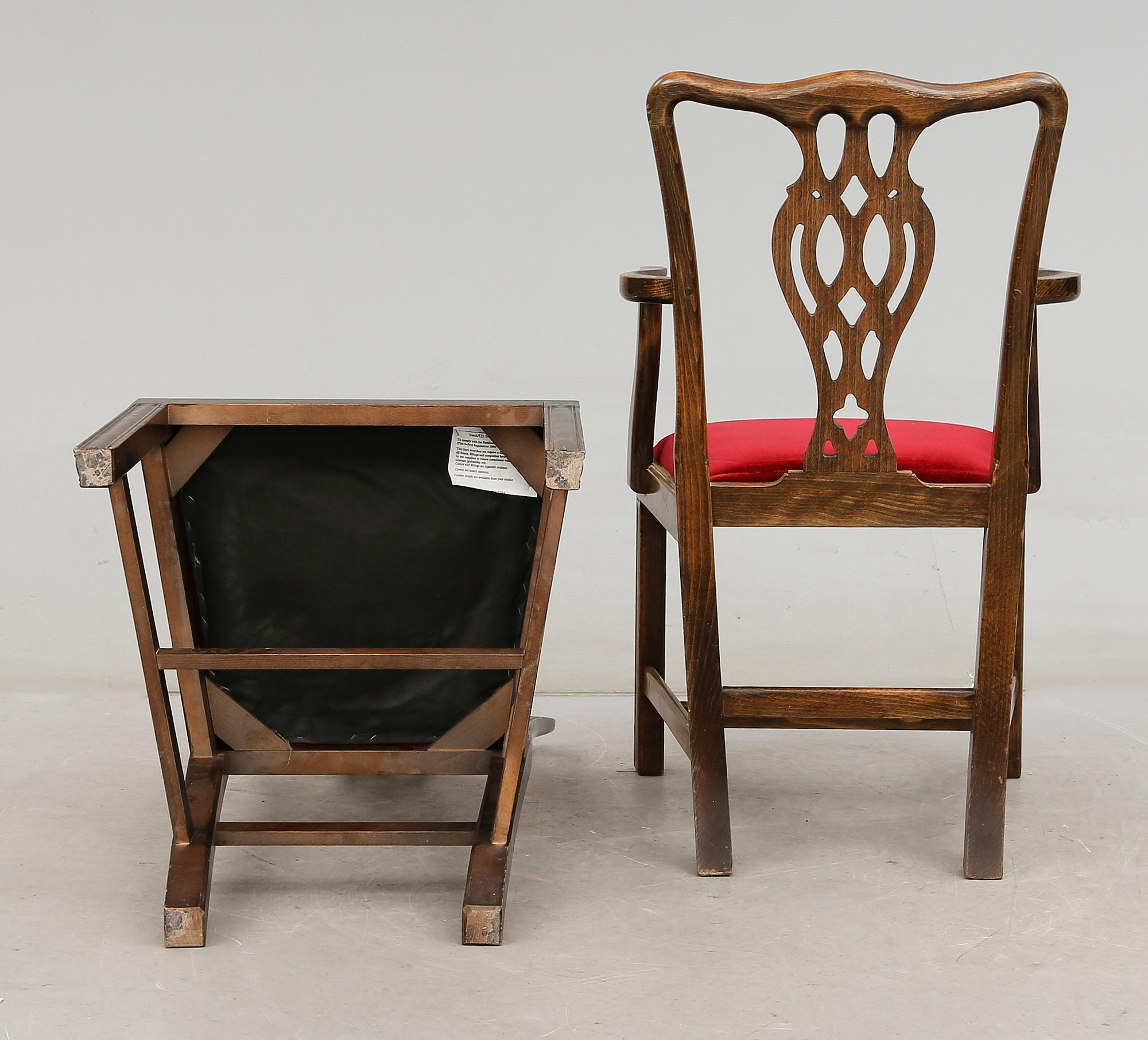 STOLAR 16 st och KARMSTOLAR, 1 par, 1900-talets andra hälft.