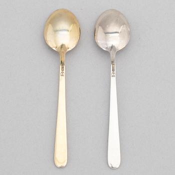 Kaffeskedar, 20 st, silver och emalj, NM Thune, Oslo, 1930-tal.