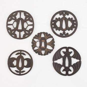 Five Iron tsubas, Japan, Edo period.