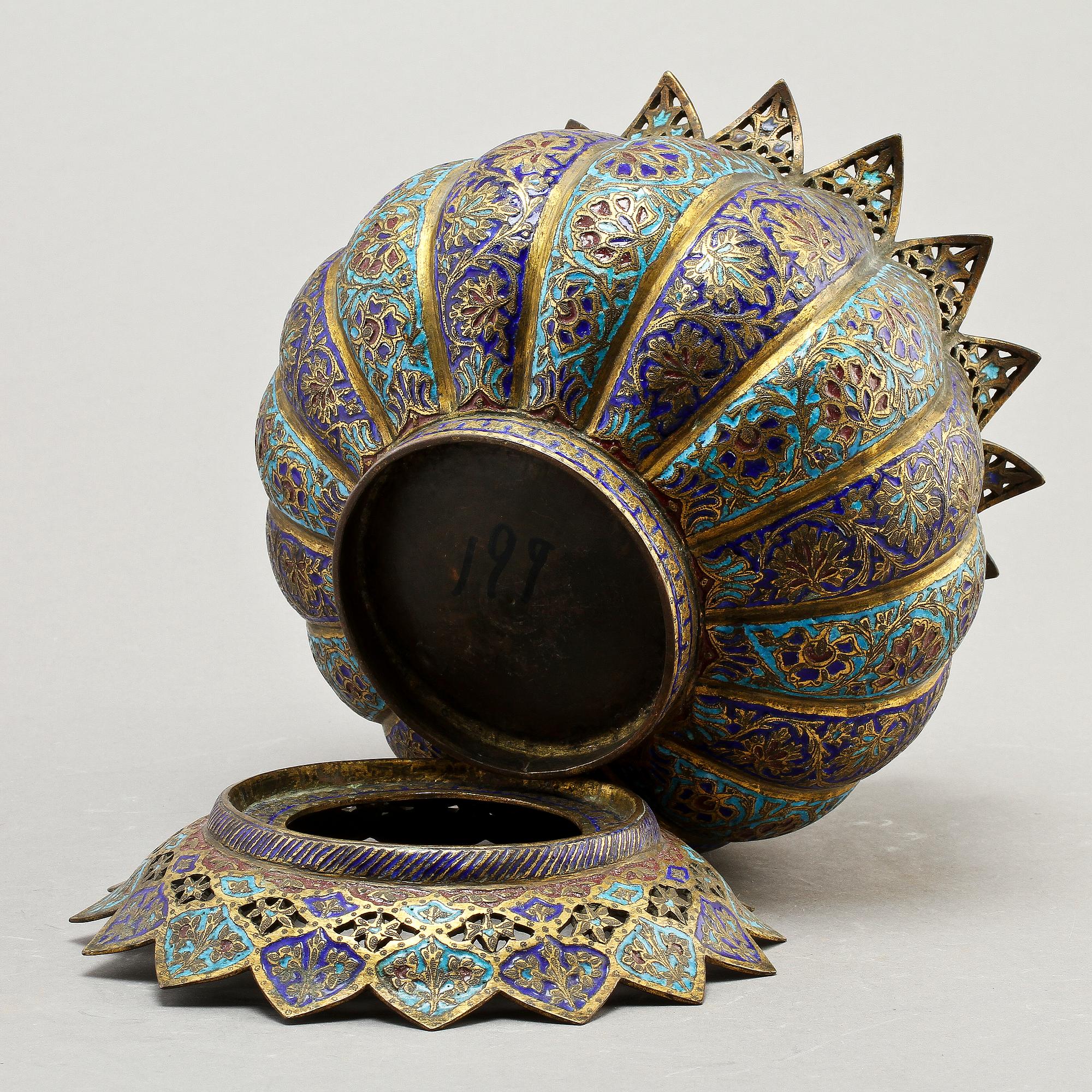 SKÅL på STÄLLNING, cloisonne, orientalisk, 1900-talets början.
