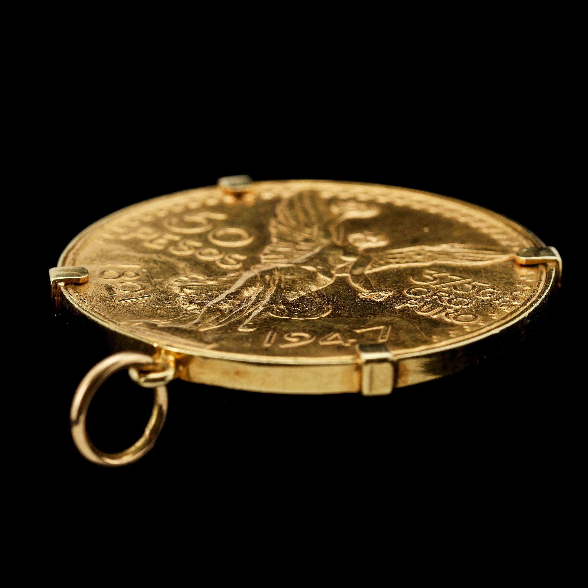 MYNT, 21k guld, 50 pesos, 1949-1972, vikt 37,5 g.