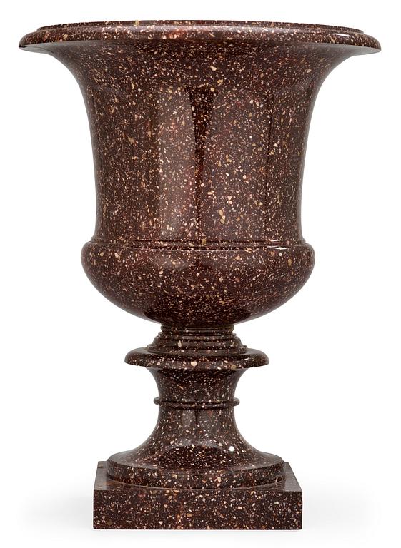 A Swedish Empire porphyry urn.