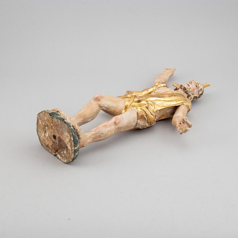 TRÄFIGUR, snidat och bemålat/förgyllt trä, 1700-tal.