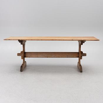 A Swedish pine trestle table, 18th / 19th century.