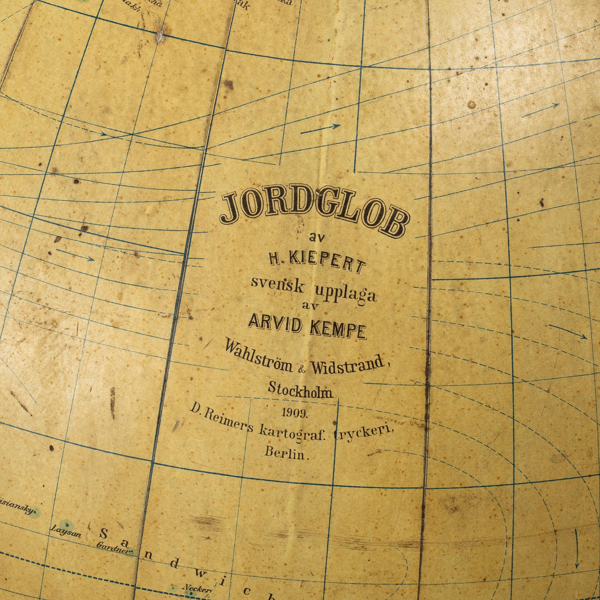 A large globe, H. Kiepert, Arvid Kempe, Wahlström & Widstrand, Stockholm, 1909.