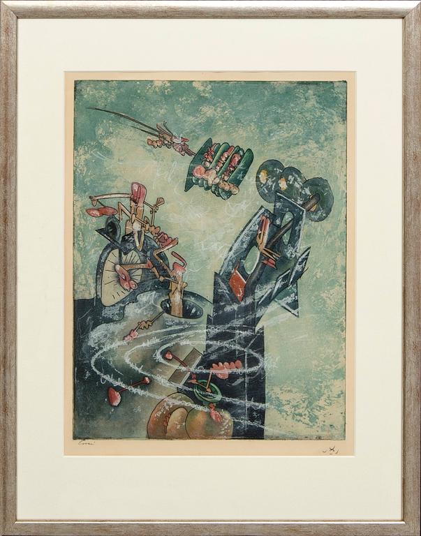 Roberto Matta, coloured etching, signed and Essai.