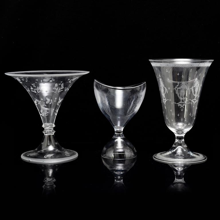 Three glass vases, from Orrefors and Kosta, first half of the 20th century.