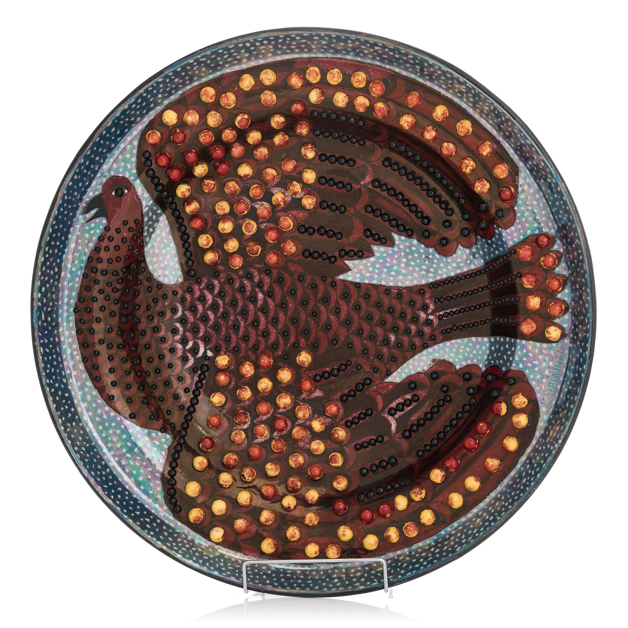 Birger Kaipiainen, koristemalja, kivitavaraa, signeerattu Kaipiainen Arabia.