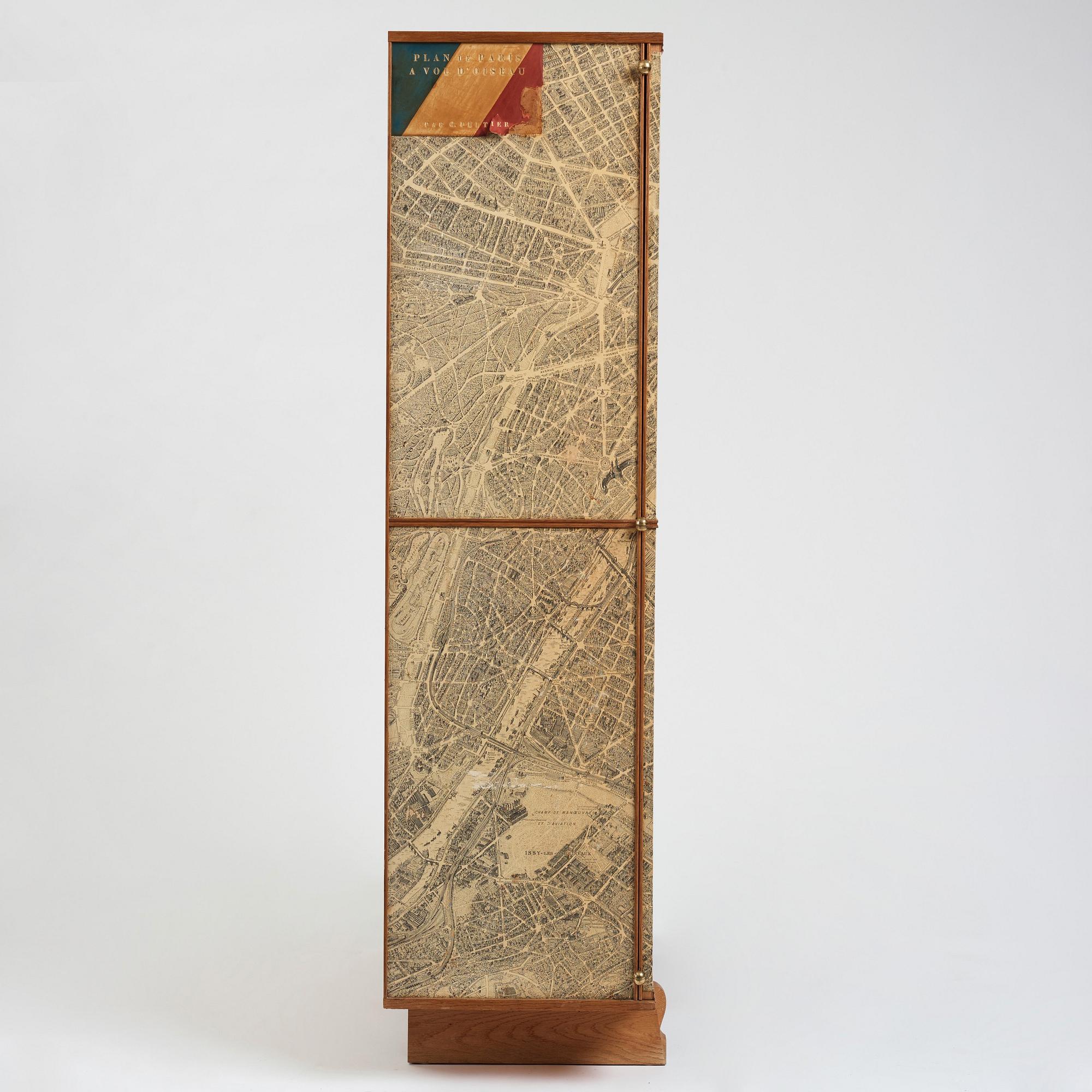 Josef Frank, a cabinet covered with Georges Peltier's 'Plan de Paris à vol d'oiseau', Svenskt Tenn, Stockholm, probably ca 1937-43.