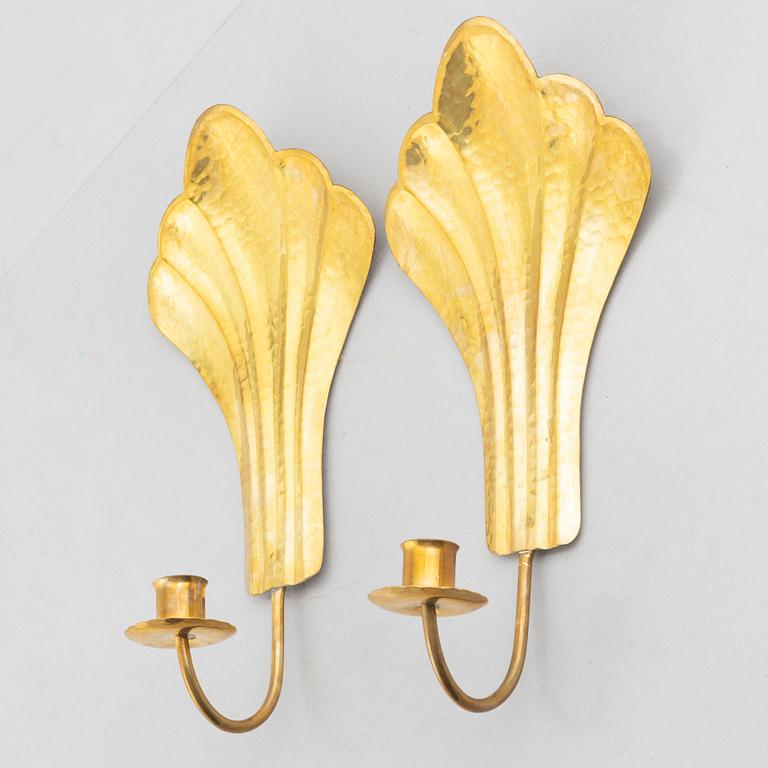 Lars Holmström, a pair of brass sconces, Arvika, Sweden, mid 20th century.