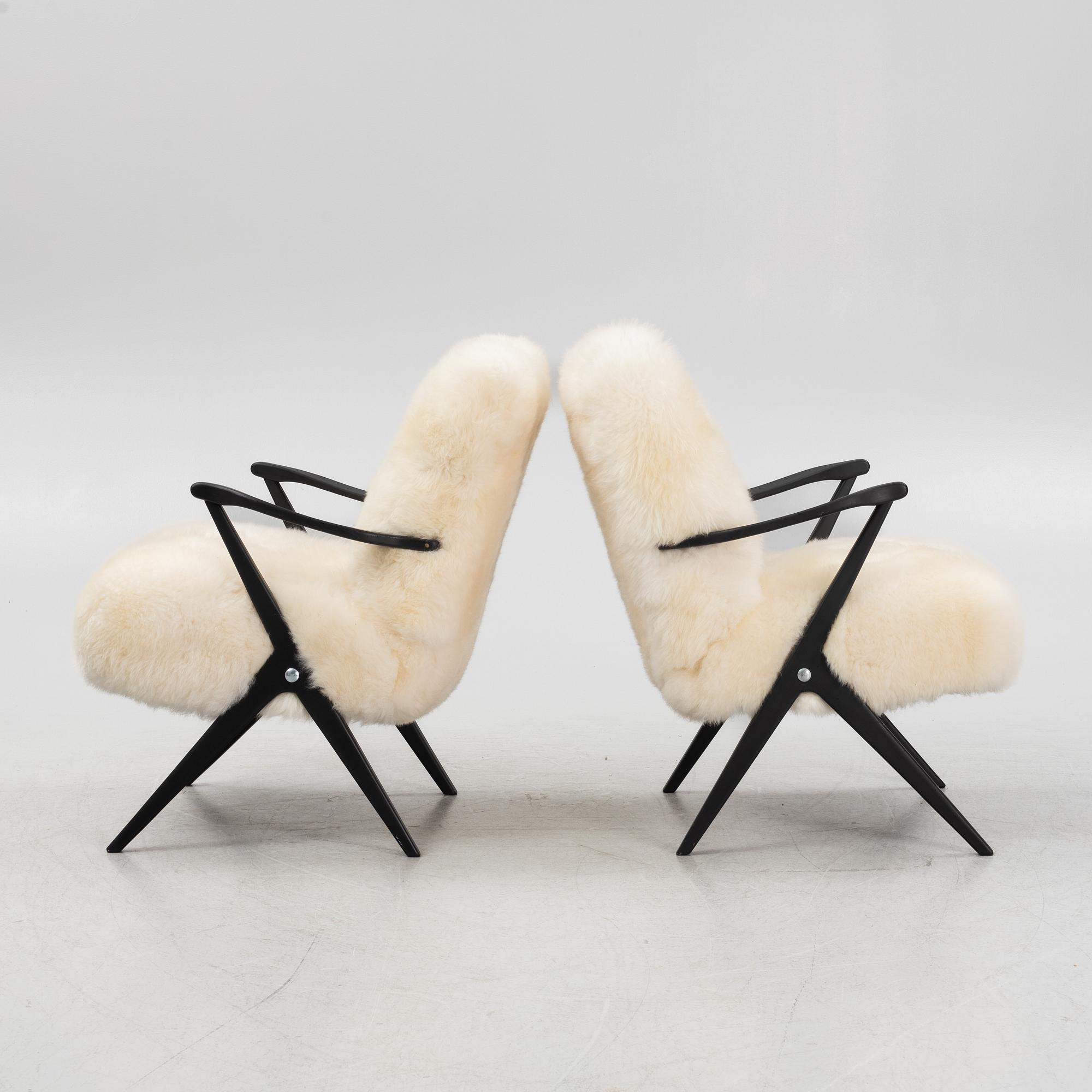 A pair of Swedish armchairs, 1950's.