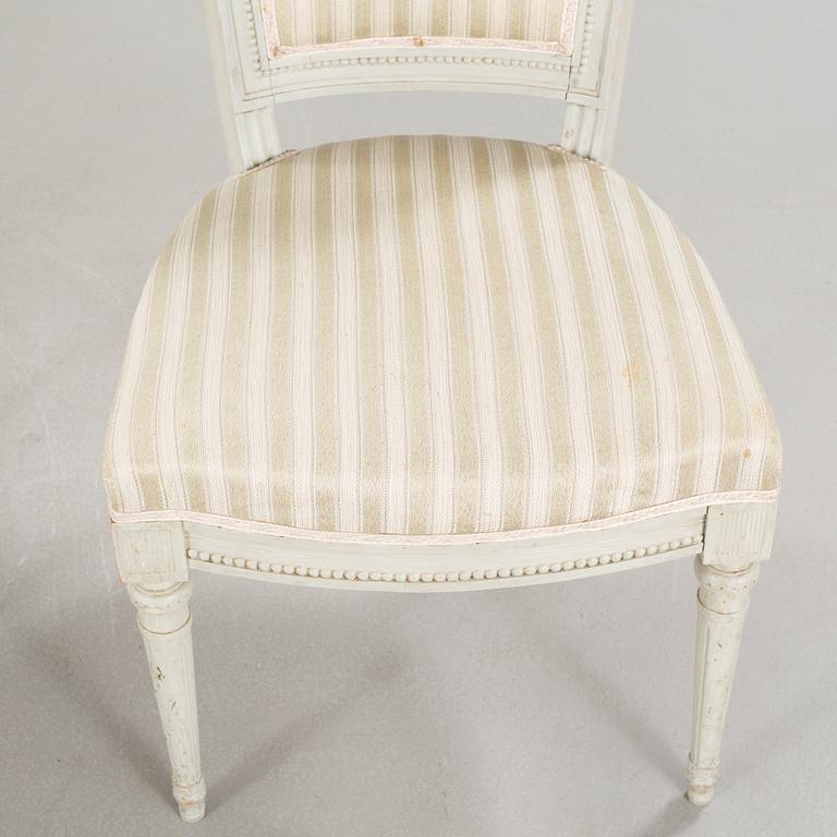 Three chairs, gustavian and gustavian style, aorund the year 1800 and around the year 1900.