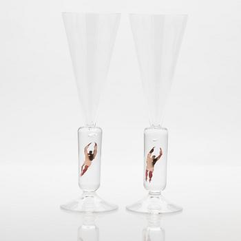 Bertil Vallien, "Millenium", Champagneglas, ett par, Kosta Boda.