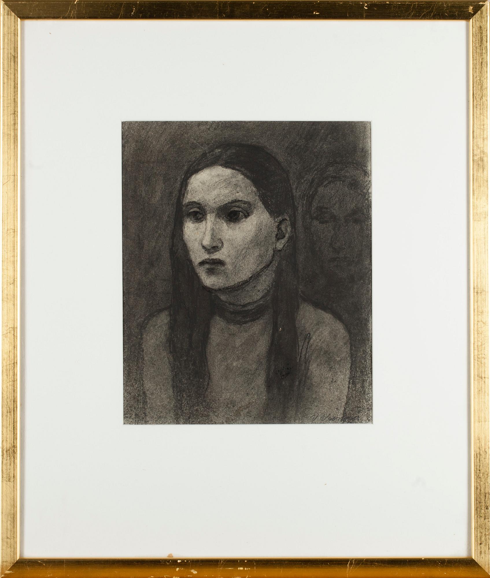 VEIKKO VIONOJA, hiilipiirros paperille, signeerattu.