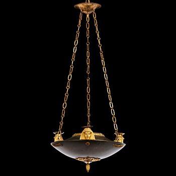 140. A Swedish Empire 19th century three-light hanging-lamp.