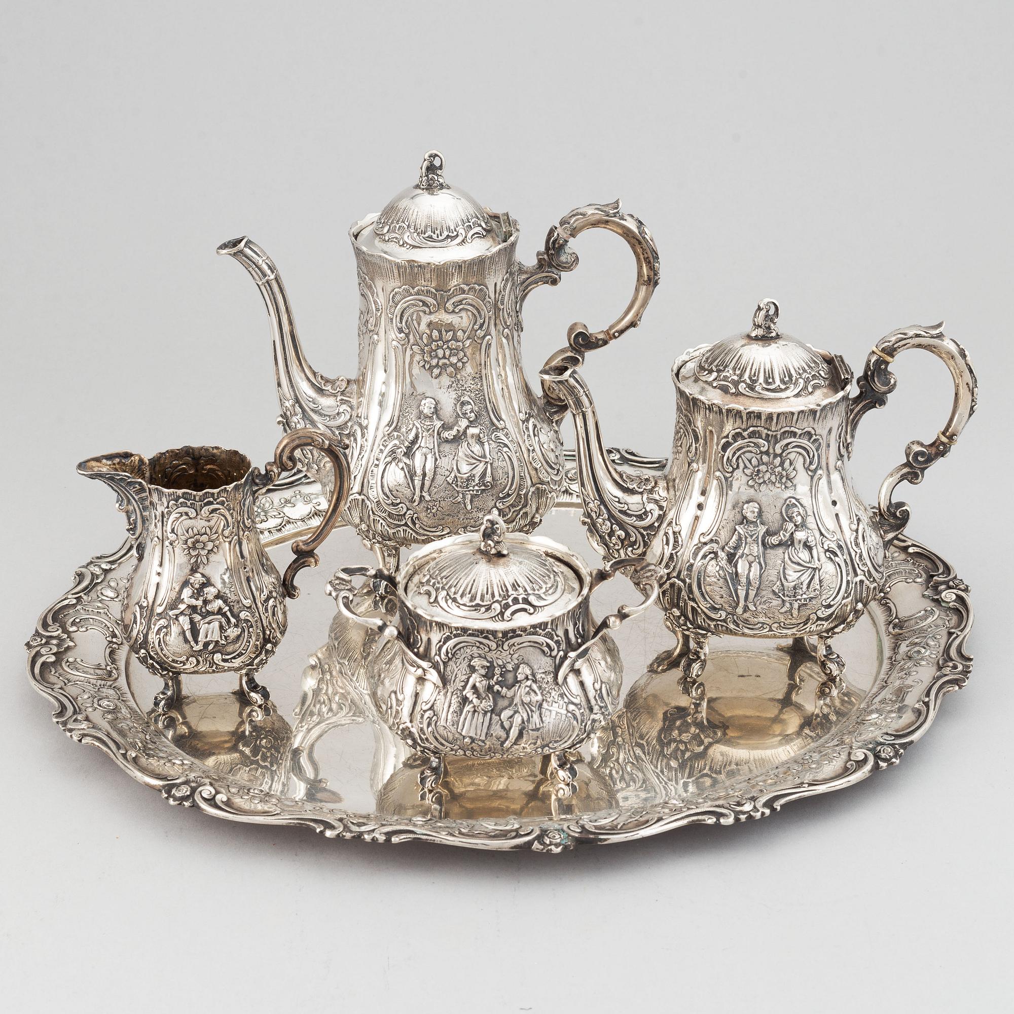 A german rococo-style silver coffee- and tea set, Weinranck & Schmidt, Hanau, circa 1900.