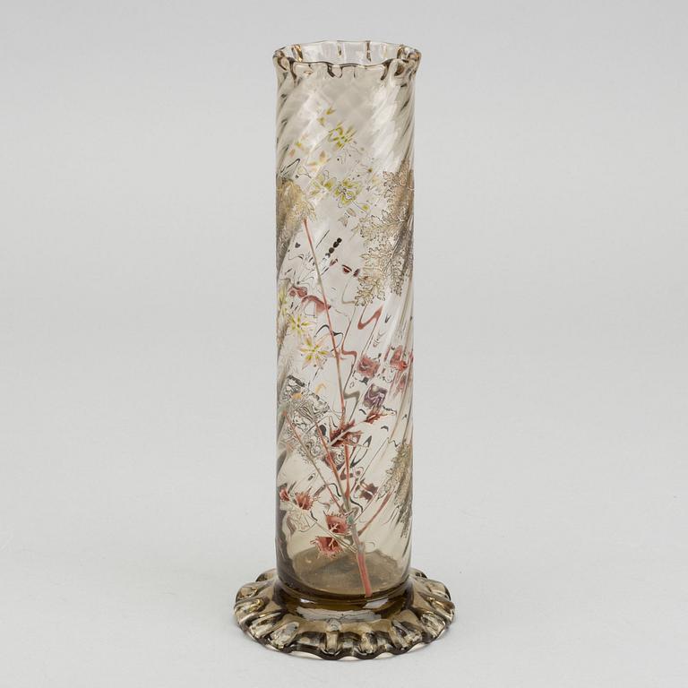 EMILE GALLÉ, a signed enamel painted glass vase Art Nouveau around 1880.