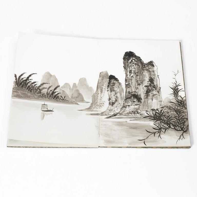 Album, med tuschmålningar, Kina, 1900-tal.