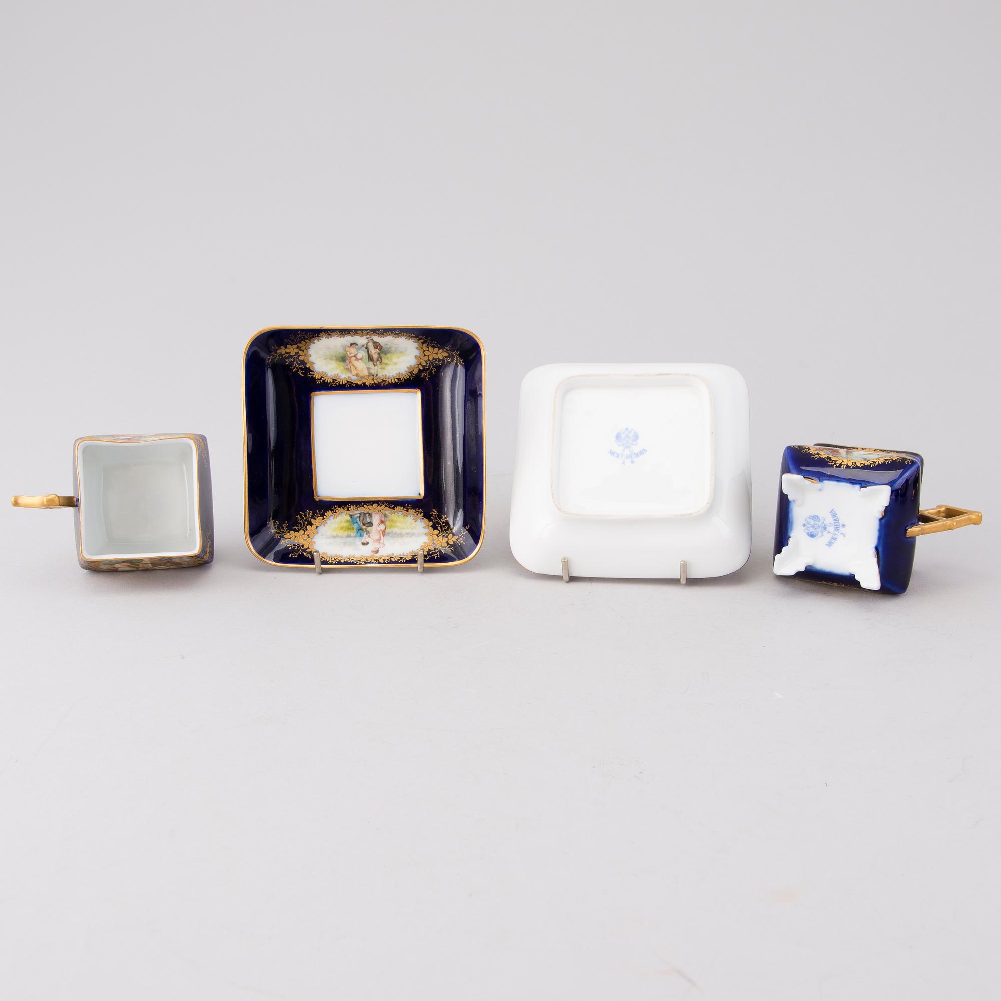 KAFFESERVIS 6 DELAR, porslin, "tête-à-tête", Kuznetsov Dulevo fabriken 1891-1917.