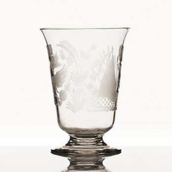 A Russian commemorative glass Goblet, engraved with Russian imperial crown and monogram, around 1900.