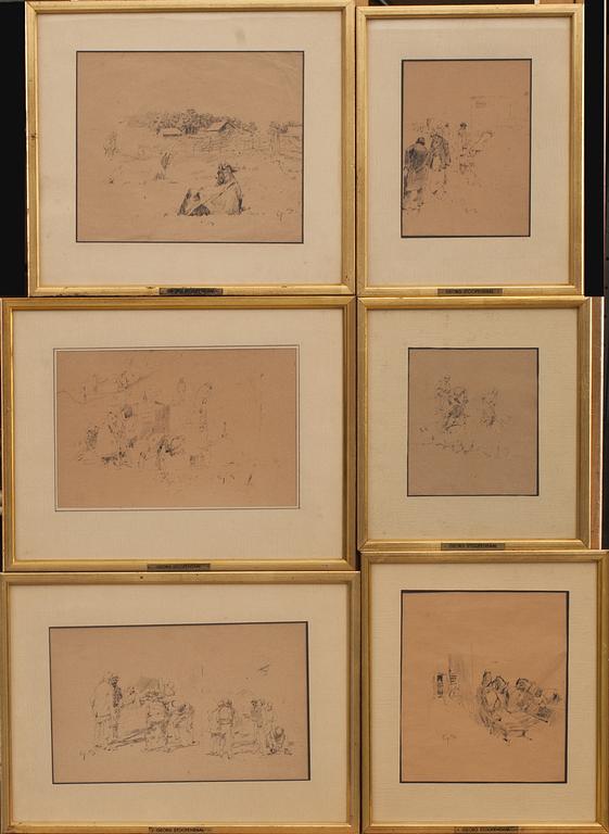 GEORG STOOPENDAAL, 6 st, tuschteckningar, monogramsignerade.