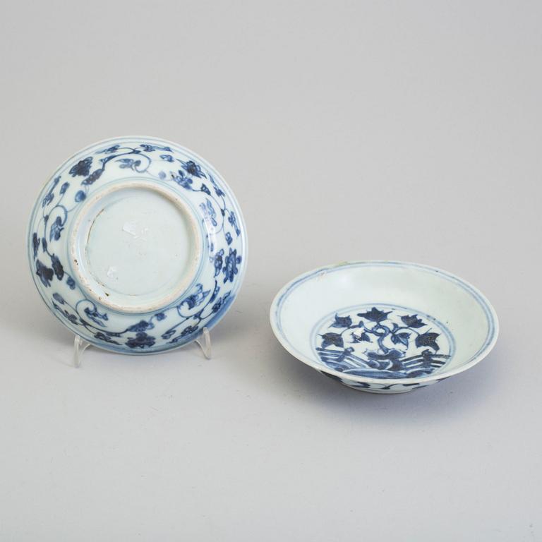 Two blue and white dishes, Ming dynasty 1368-1644.