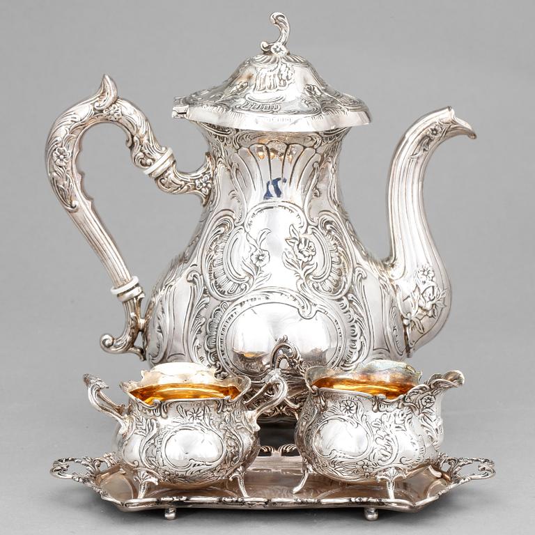 KAFFESERVIS, 4 delar, silver, Gewe Silvervarufabriken Ab, Malmö, 1974. Vikt ca 1328g.