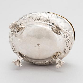 Sockerskrin, silver, rokoko, oidentifierad mästare, kyrilliskt S.F, kontrollmästarstämpel Andrei Andrejev, Moskva 1775.
