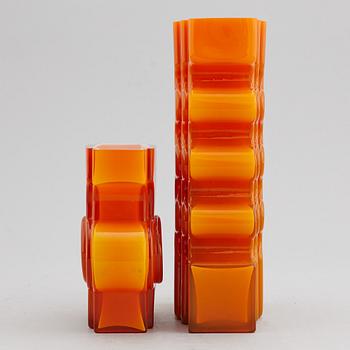 PO STRÖM, two glass vases, Alsterfors, signed and dated 1970.