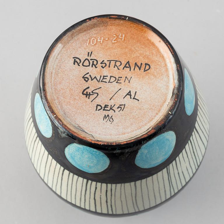 Carl-Harry Stålhane, vase, "Torro faience", decor by Aune Laukkanen, Rörstrand ca 1951.