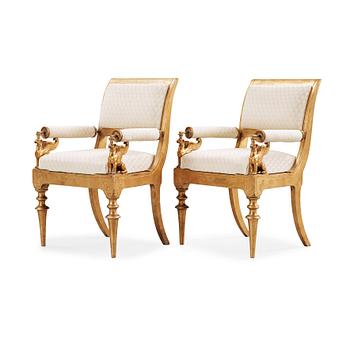 1399. A pair of armchairs attributed to Karl Friedrich Schinkel, marked "Schloss Berlin", Berlin circa 1830.