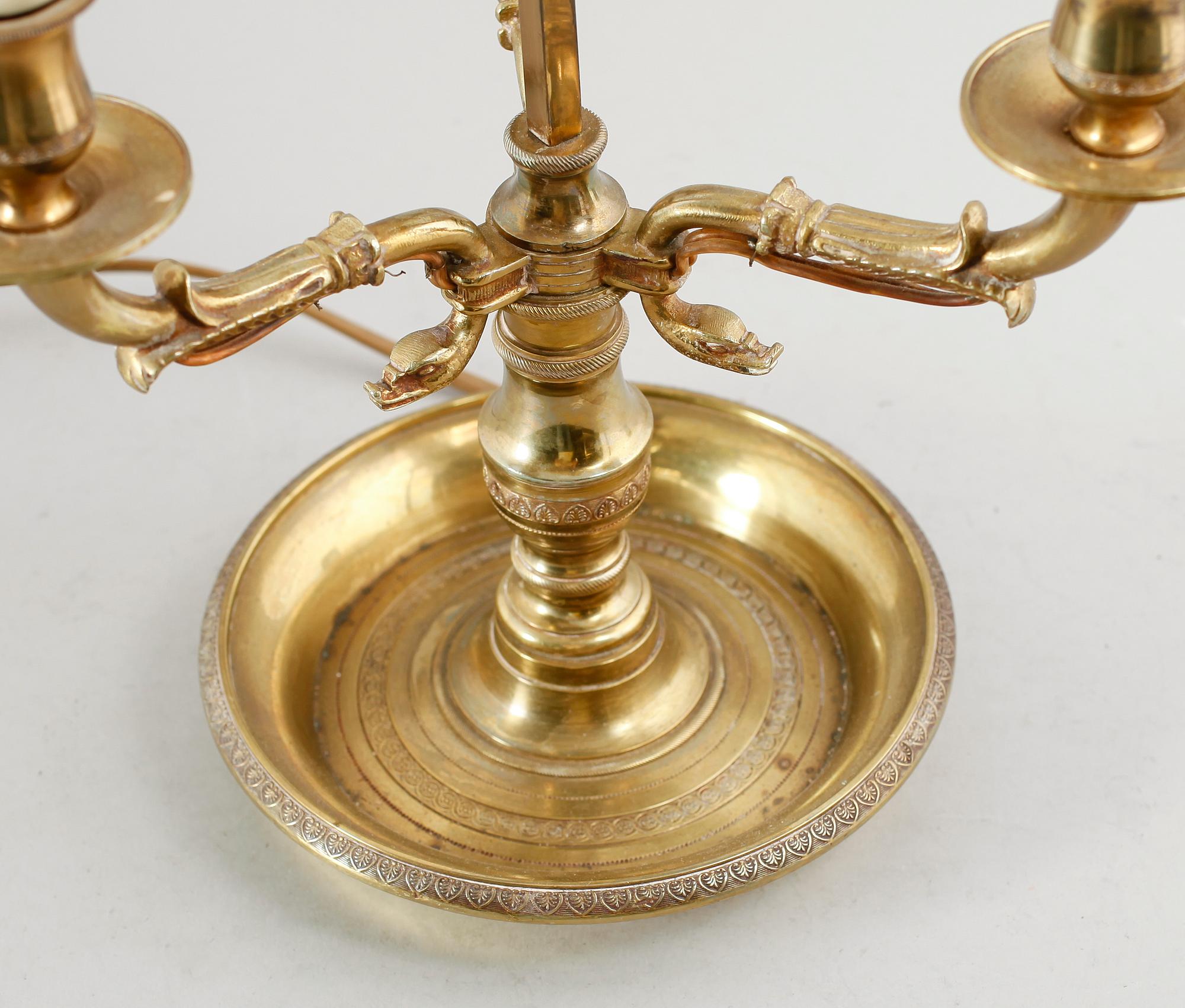 BOUILOTTELAMPA, mässing och grönlackerad plåt, 1900-talets första hälft.