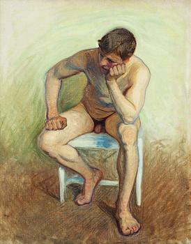 Eugène Jansson, Seated nude on white chair.