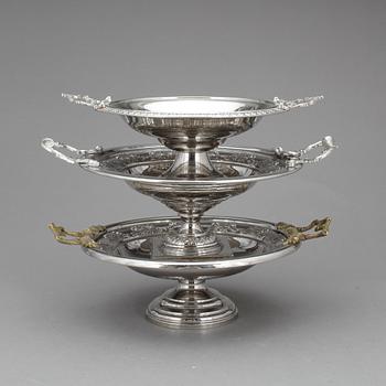 SKÅLAR, 3 st, Nysilver, bl a CG Hallberg, 1900-talets första hälft.