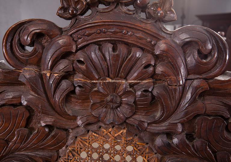 KARMSTOL och STOLAR, 8 st, barockstil, troligen Tyskland 1800-talets slut.