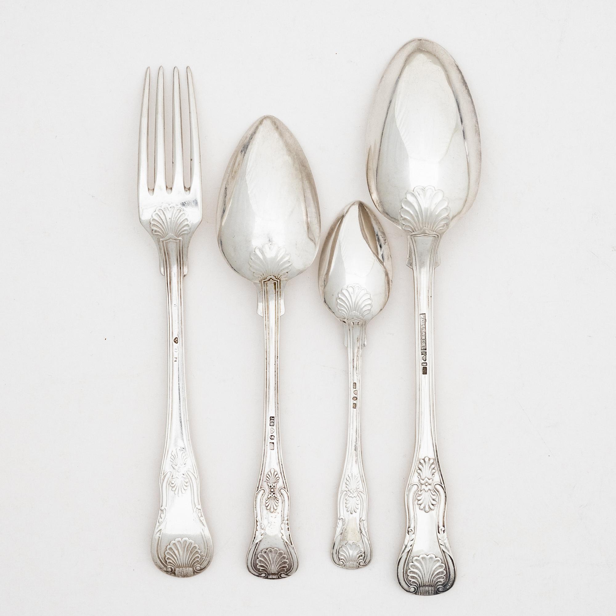 A set of Swedish silver cutlery, some with marks of JE Bäckström, Söderhamn 1872.
