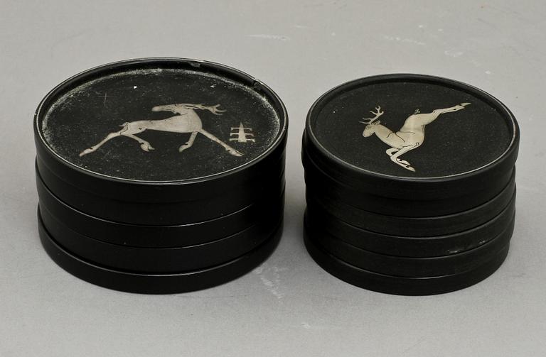 COASTERS, 11 st, backelit och silver, Perstorp, Helsingborg. 1941 -49.