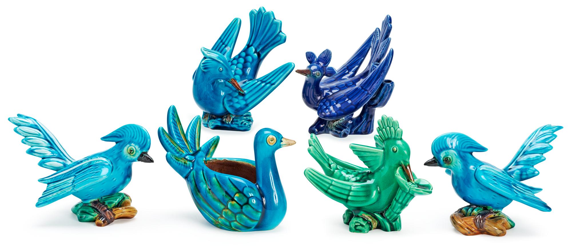 A set of six Gunnar Nylund stoneware figures of birds, Rörstrand.