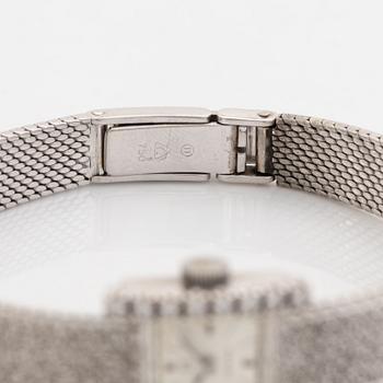 Omega, armbandsur, 18K vitguld med briljantslipade diamanter.