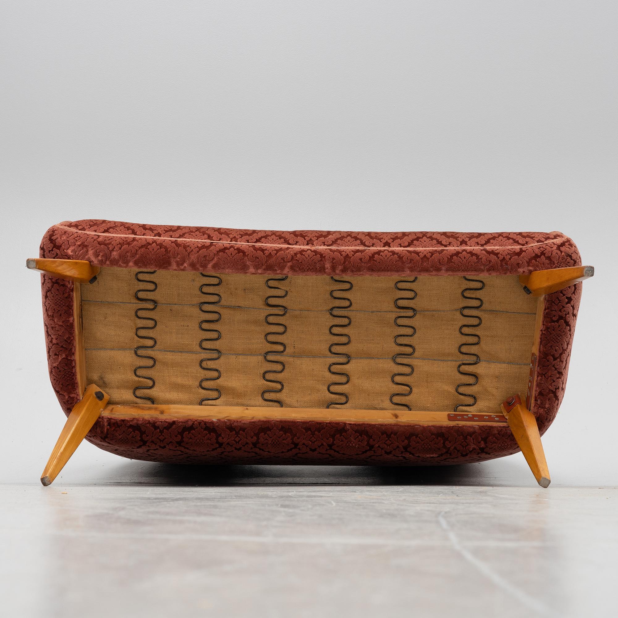 Sofa and armchair, Swedish Modern, Eks Malmö, mid-20th century.