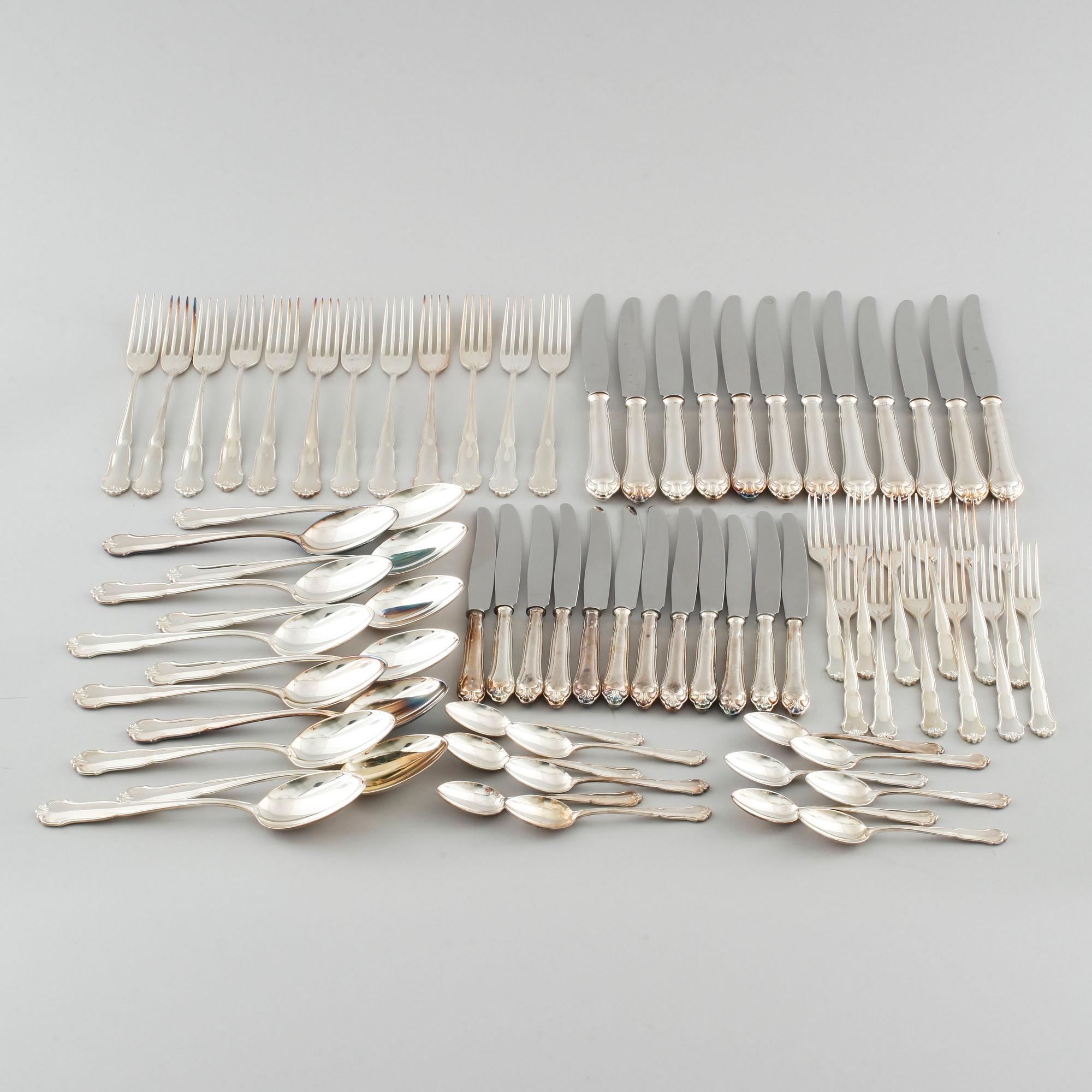72 silver cutlery by C.G Hallberg, Stockholm, 20th century.