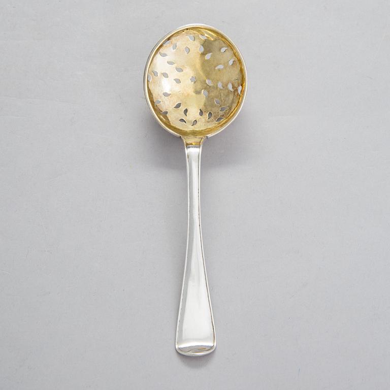 A late 18th-century parcel-gilt silver sprinkle spoon, maker's mark of Anders Törnqvist the elder, 1782.