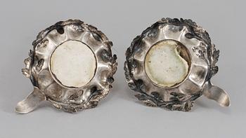 NATTLJUSSTAKAR, ett par, silver, Gustaf Möllenborg, Stockholm, 1854.
