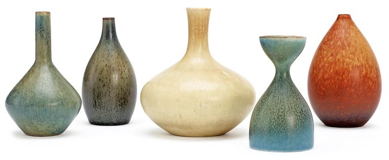 A set of five Carl-Harry Stålhane stoneware vases, Rörstrand.