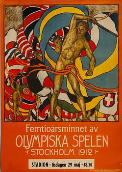 AFFISCH, Paragon AB 1962, "Femtioårsminnet av Olympiska Spelen i Stockholm 1912".